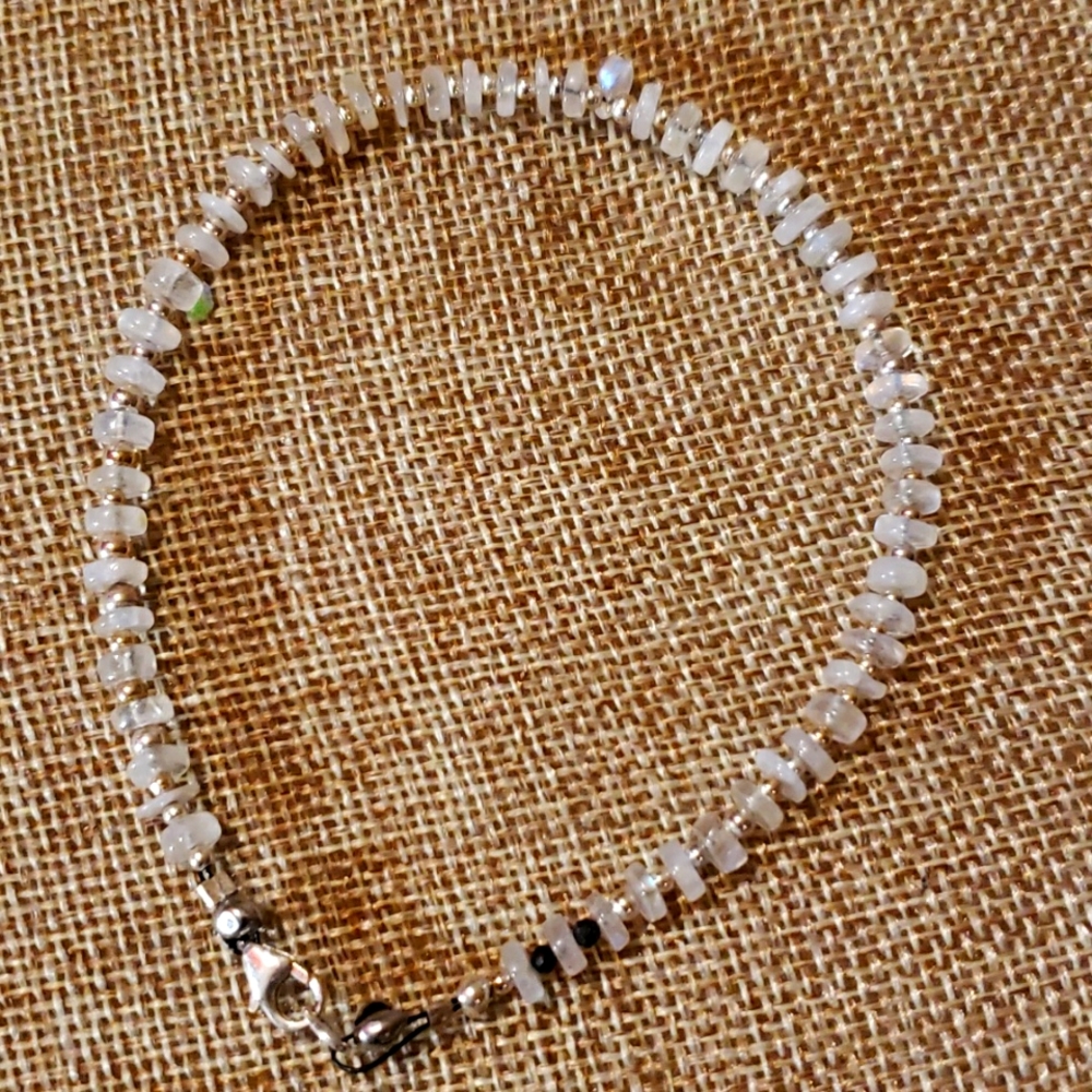 Moonstone grade aaa rondelle 925 silver bracelet